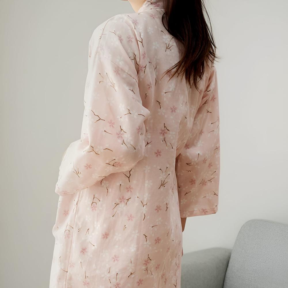 Blomstret Kimono Morgenkåbe til Kvinder | Taljebælte & Lommer