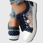 Ortopædiske Sneakers med Blonde Mesh Overlay | Lavskåret Platform Komfortsko