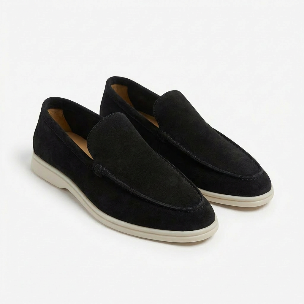 Herres Casual Loafers i Ko Suede Ægte Læder Slip-On Mokkasiner med Gummisål