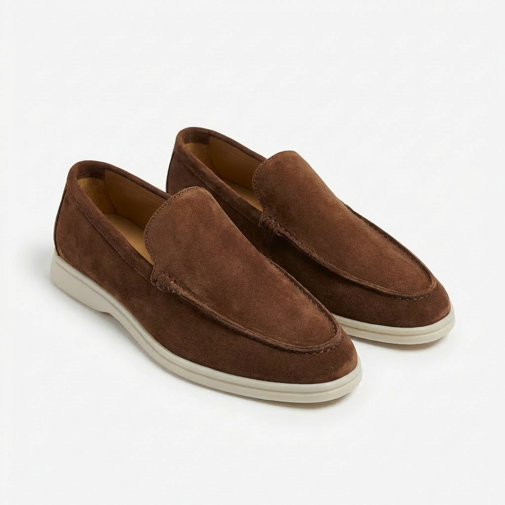 Herres Casual Loafers i Ko Suede Ægte Læder Slip-On Mokkasiner med Gummisål