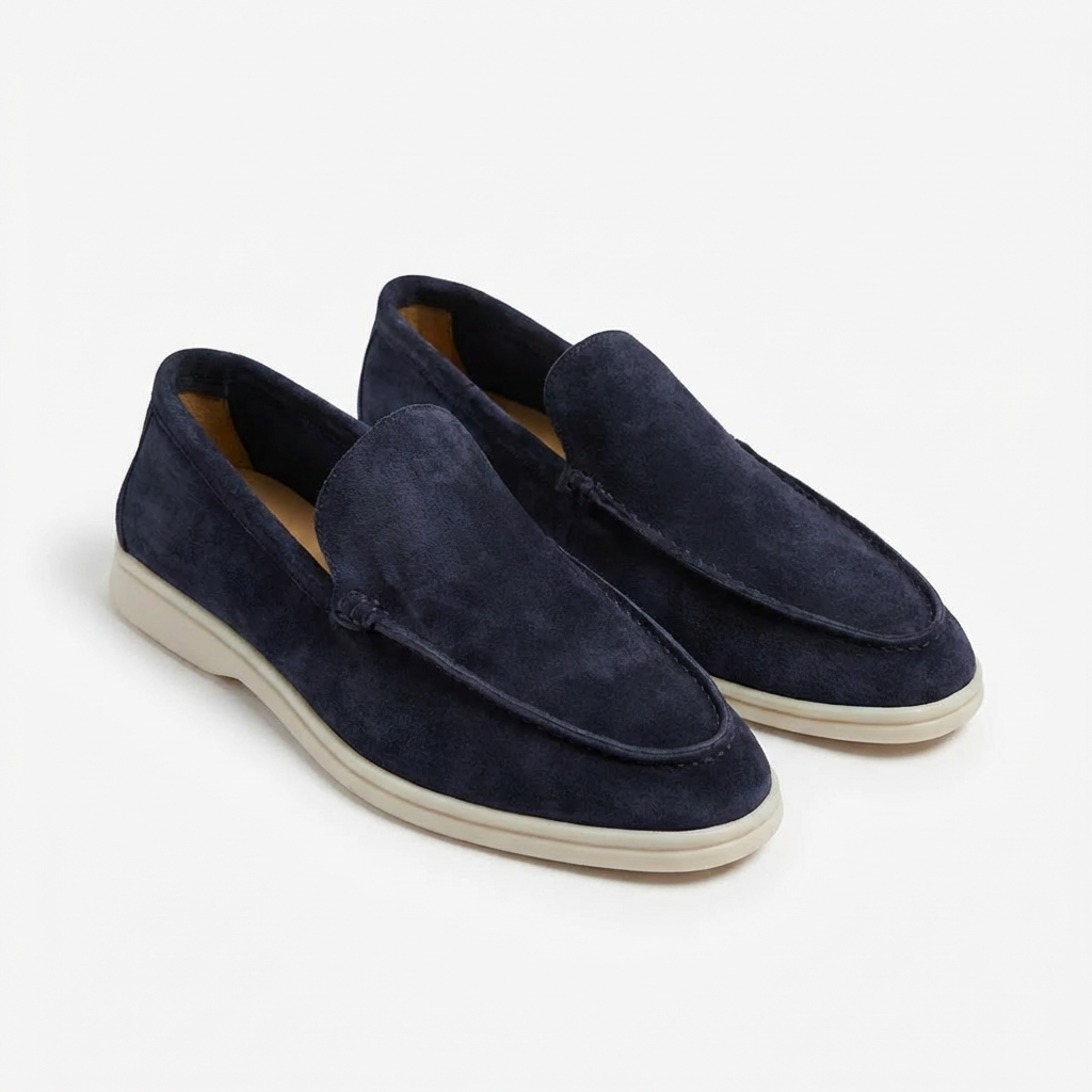 Herres Casual Loafers i Ko Suede Ægte Læder Slip-On Mokkasiner med Gummisål