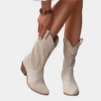 Cowboy Støvler Dame | Ortopædiske Cowboy Boots med Udskåret Mønster & Blok Hæl