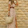 Strandkjole Maxi | Luftig Boho Sommerkjole med Bælte & Blomsterprint