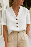 Hør Skjorte Dame | Elegant Bluse med Sjalkrave & Korte Ærmer