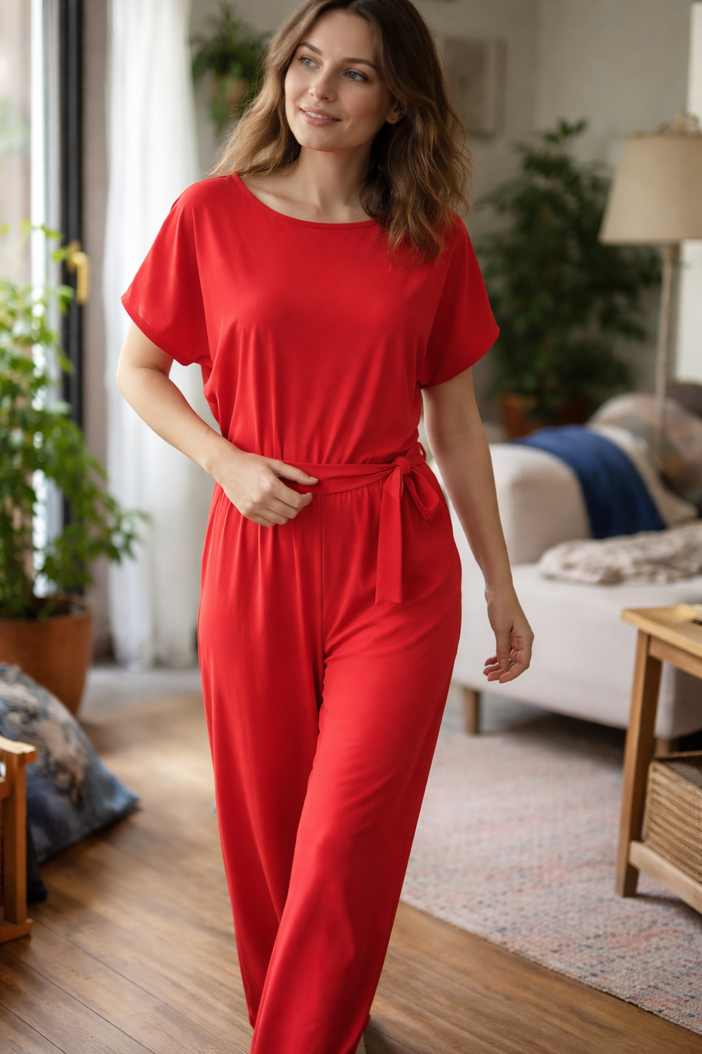 Dame Jumpsuit med Brede Ben og Bælte — Strandstil, Elegant & Ubesværet