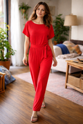 Dame Jumpsuit med Brede Ben og Bælte — Strandstil, Elegant & Ubesværet