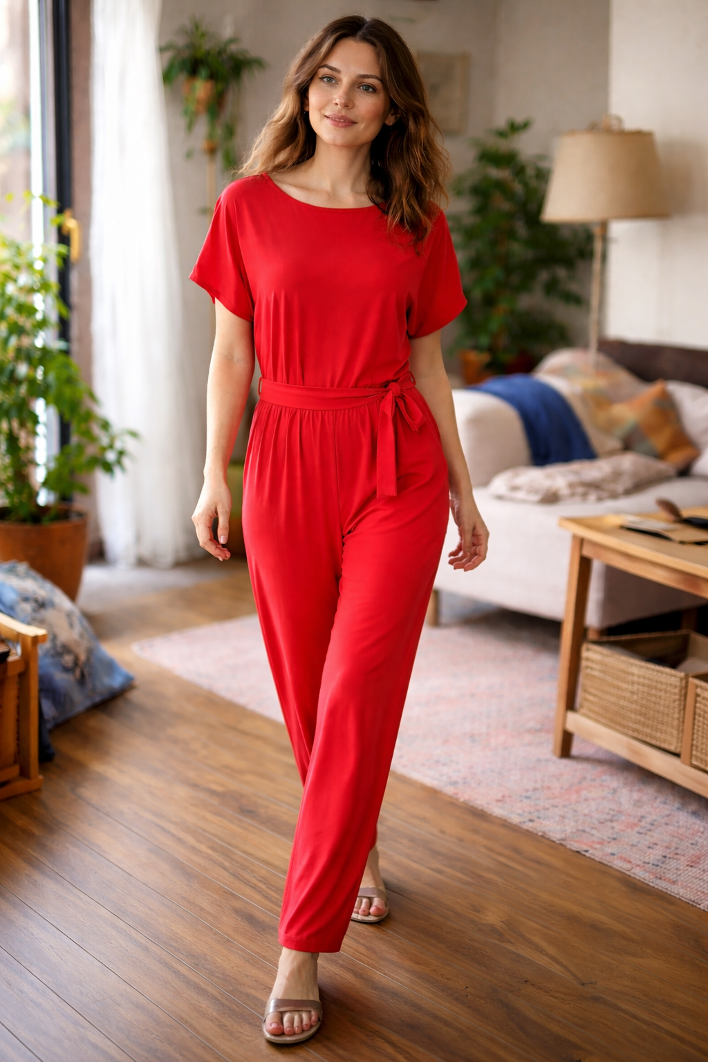 Dame Jumpsuit med Brede Ben og Bælte — Strandstil, Elegant & Ubesværet