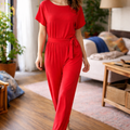 Dame Jumpsuit med Brede Ben og Bælte — Strandstil, Elegant & Ubesværet