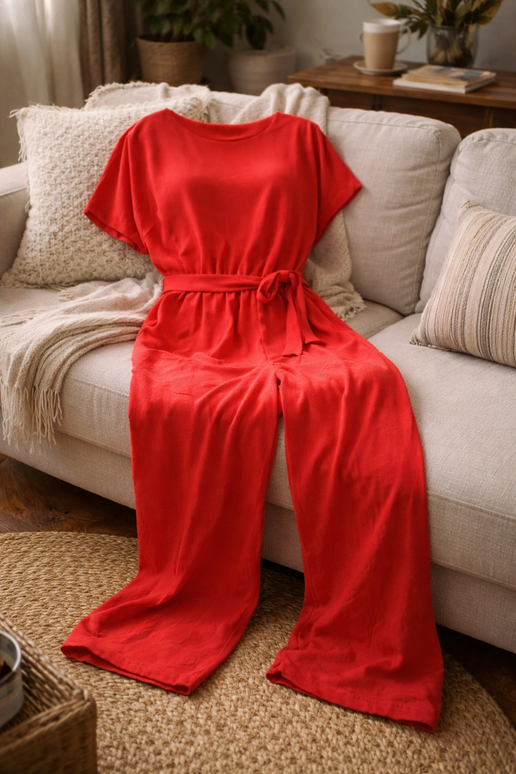 Dame Jumpsuit med Brede Ben og Bælte — Strandstil, Elegant & Ubesværet