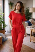 Dame Jumpsuit med Brede Ben og Bælte — Strandstil, Elegant & Ubesværet