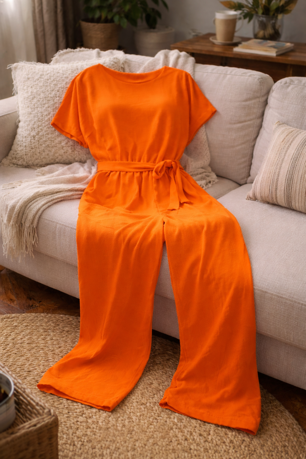 Dame Jumpsuit med Brede Ben og Bælte — Strandstil, Elegant & Ubesværet