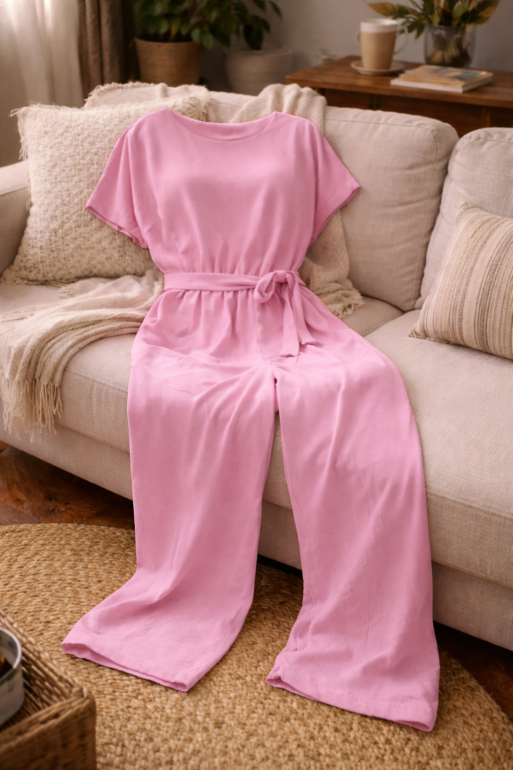 Dame Jumpsuit med Brede Ben og Bælte — Strandstil, Elegant & Ubesværet
