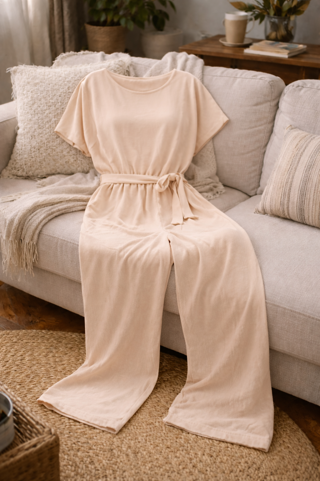 Dame Jumpsuit med Brede Ben og Bælte — Strandstil, Elegant & Ubesværet
