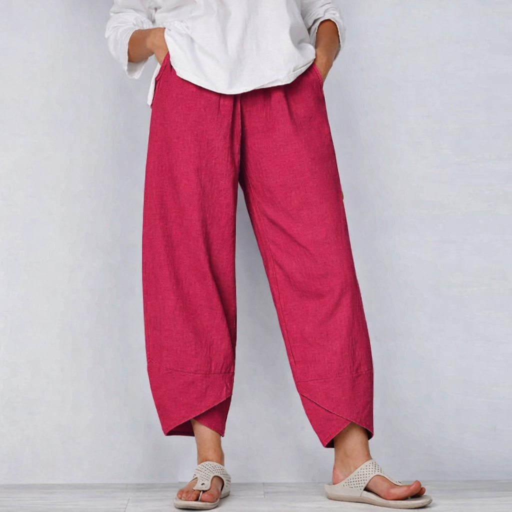 Capri Bukser Dame | Chic Sommerbukser med Elastik Talje & Asymmetrisk Hem