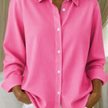 Elegant Knap Bluse Dame | Langærmet Skjortebluse med Knaplukning & Krave