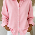 Elegant Knap Bluse Dame | Langærmet Skjortebluse med Knaplukning & Krave