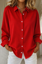 Elegant Knap Bluse Dame | Langærmet Skjortebluse med Knaplukning & Krave