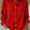 Elegant Knap Bluse Dame | Langærmet Skjortebluse med Knaplukning & Krave