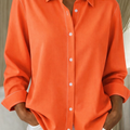 Elegant Knap Bluse Dame | Langærmet Skjortebluse med Knaplukning & Krave
