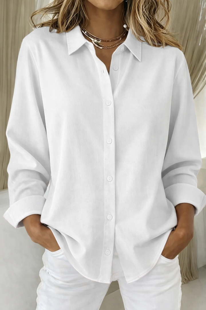 Elegant Knap Bluse Dame | Langærmet Skjortebluse med Knaplukning & Krave