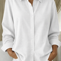 Elegant Knap Bluse Dame | Langærmet Skjortebluse med Knaplukning & Krave