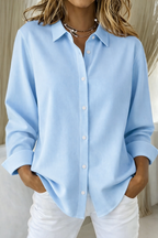 Elegant Knap Bluse Dame | Langærmet Skjortebluse med Knaplukning & Krave