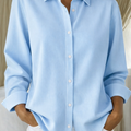 Elegant Knap Bluse Dame | Langærmet Skjortebluse med Knaplukning & Krave