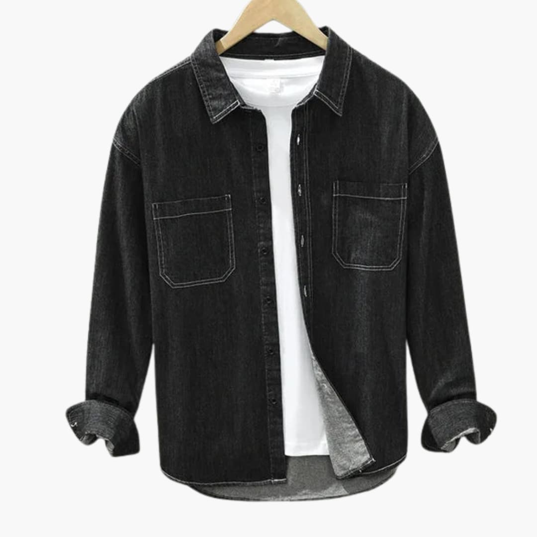 Herre Denimskjorte med Knaplukning og Brystlomme