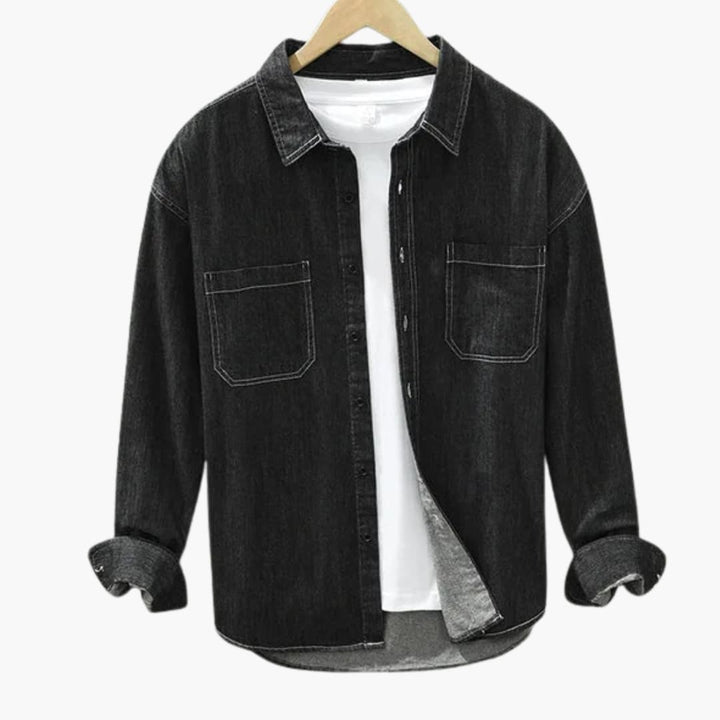 Herre Denimskjorte med Knaplukning og Brystlomme