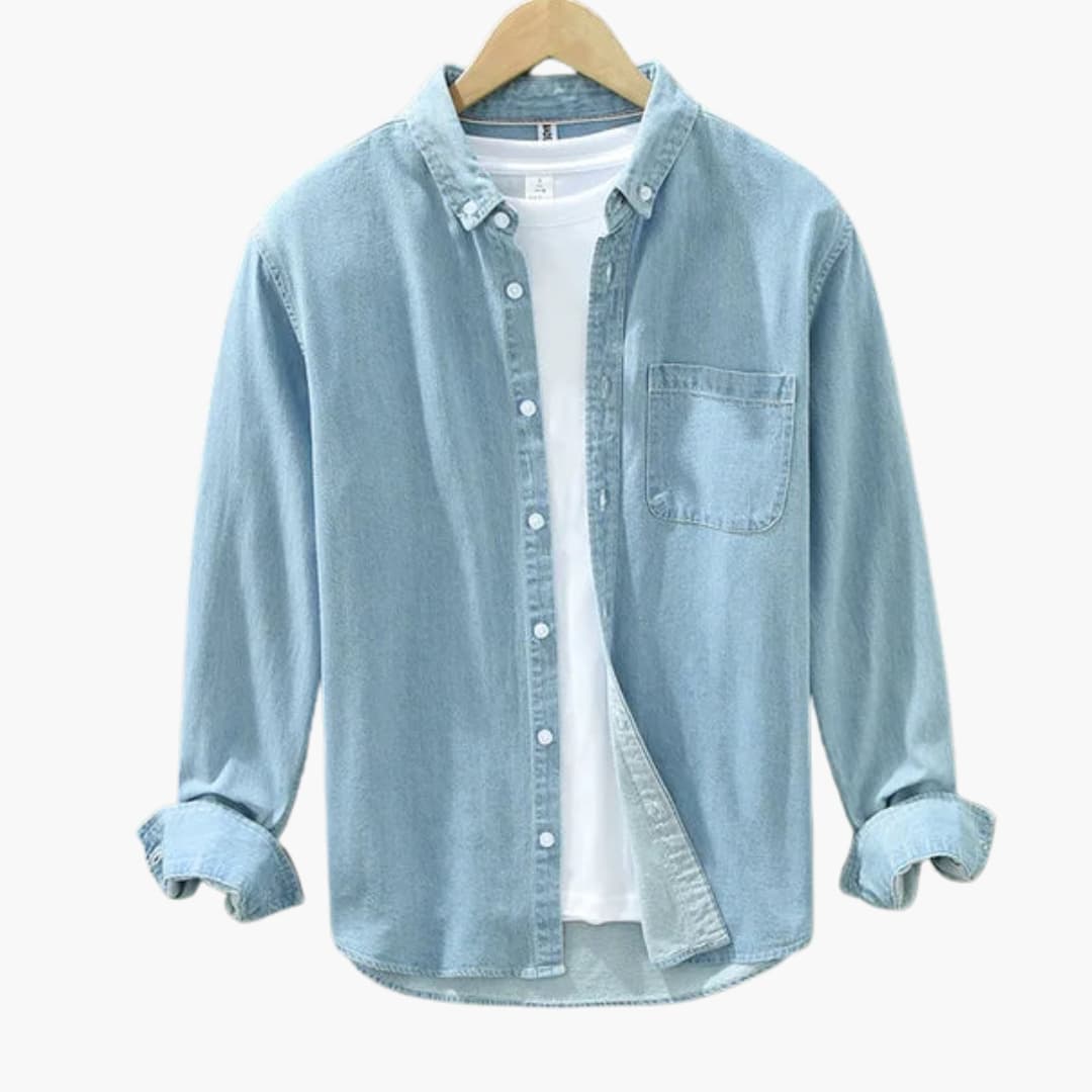 Herre Denimskjorte med Knaplukning og Brystlomme