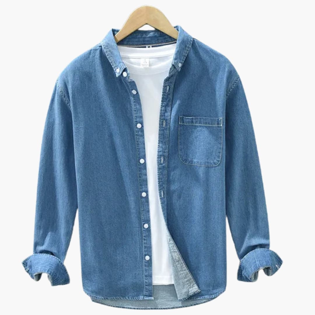 Herre Denimskjorte med Knaplukning og Brystlomme