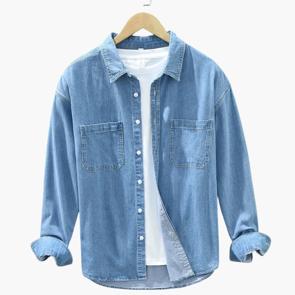 Herre Denimskjorte med Knaplukning og Brystlomme