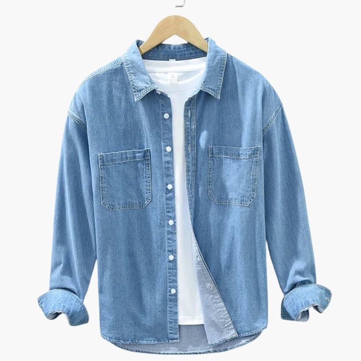 Herre Denimskjorte med Knaplukning og Brystlomme