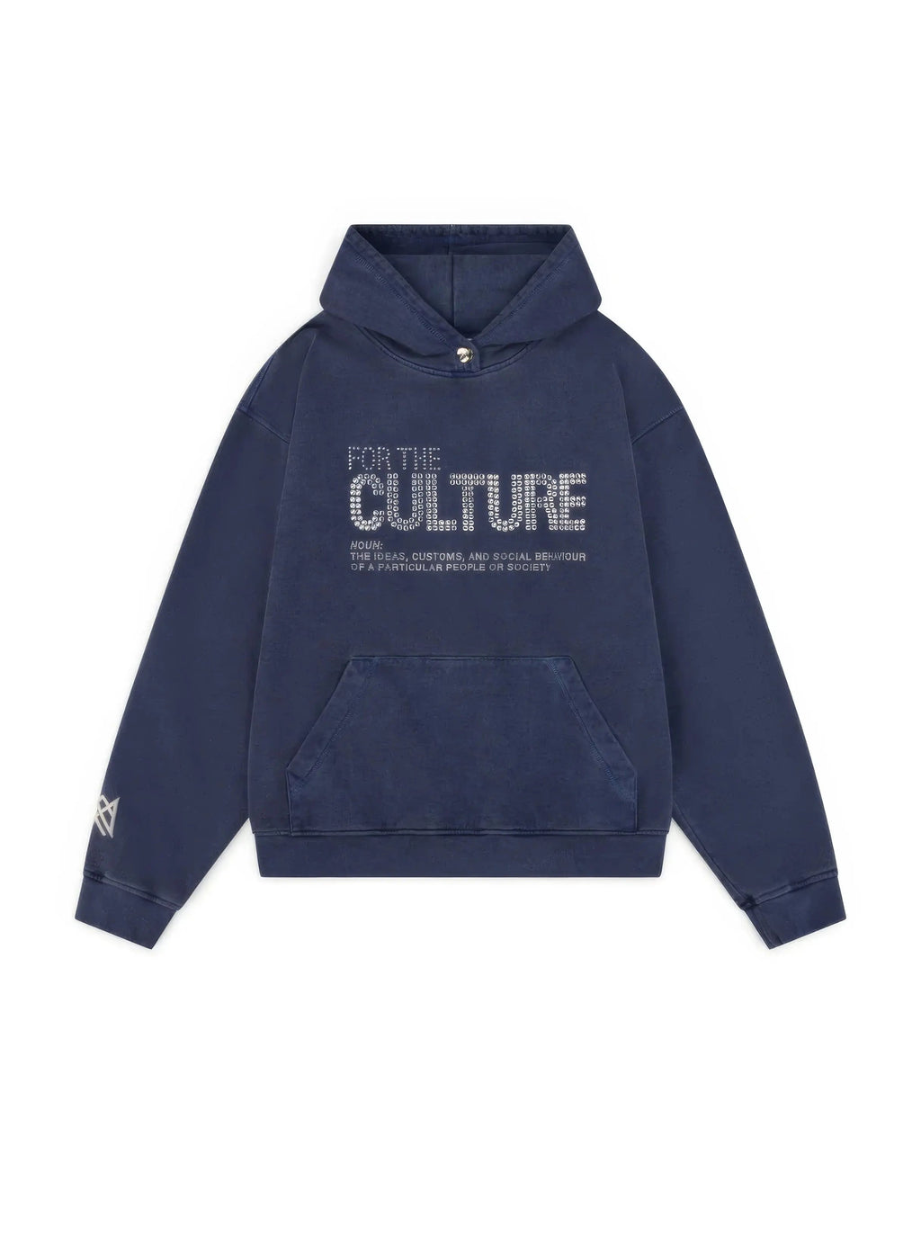 Støvblå Culture Hoodie med Rhinsten-Print | Oversized Streetwear Hættetrøje