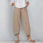 Capri Bukser Dame | Chic Sommerbukser med Elastik Talje & Asymmetrisk Hem