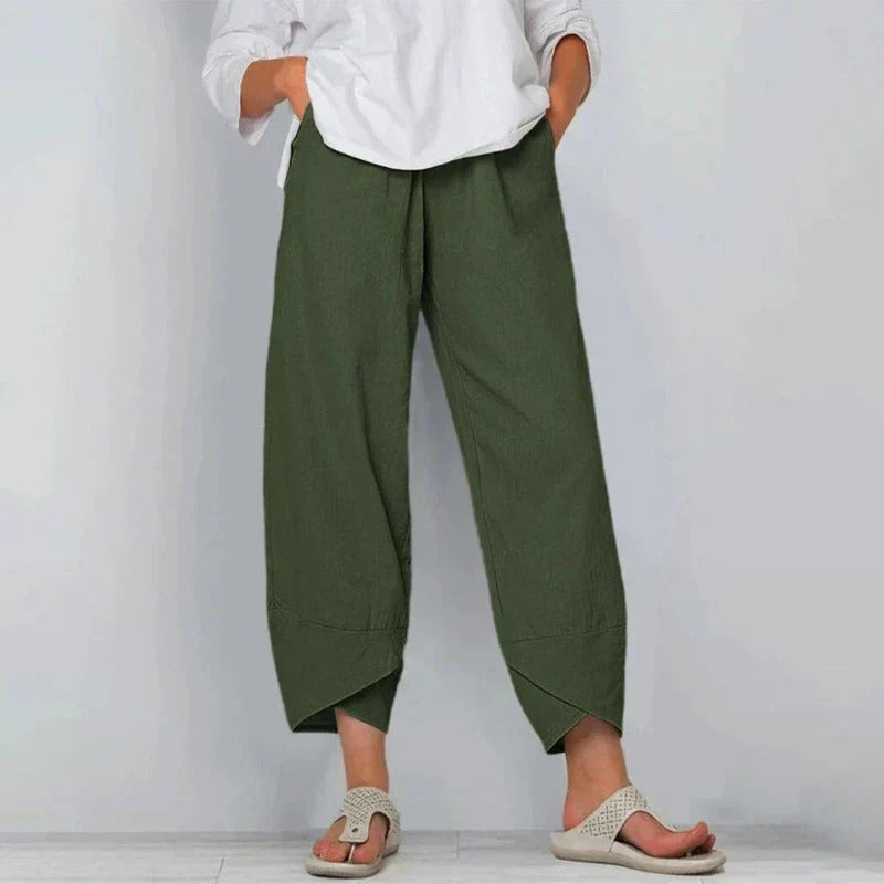 Capri Bukser Dame | Chic Sommerbukser med Elastik Talje & Asymmetrisk Hem