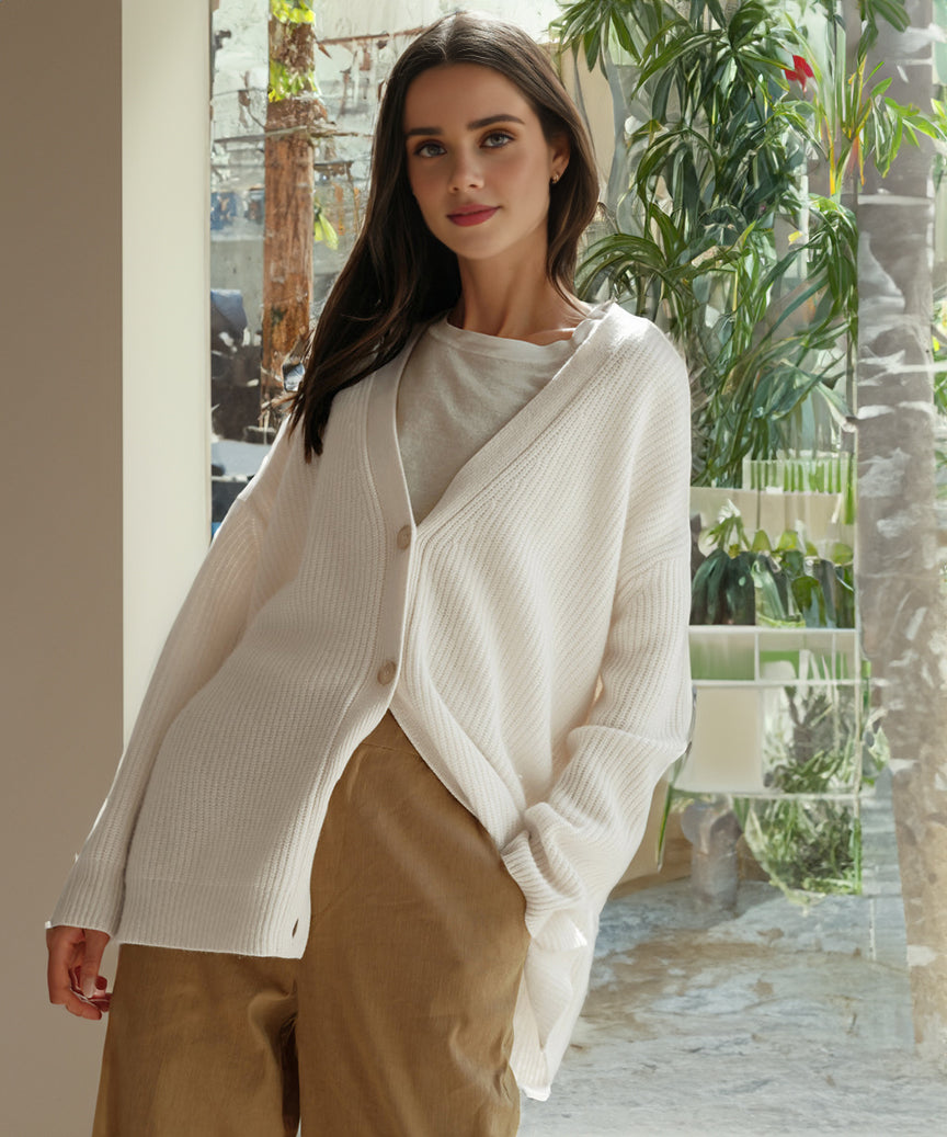Kvinders Oversized Knappet Cardigan med Behagelig Ribstrik Tekstur