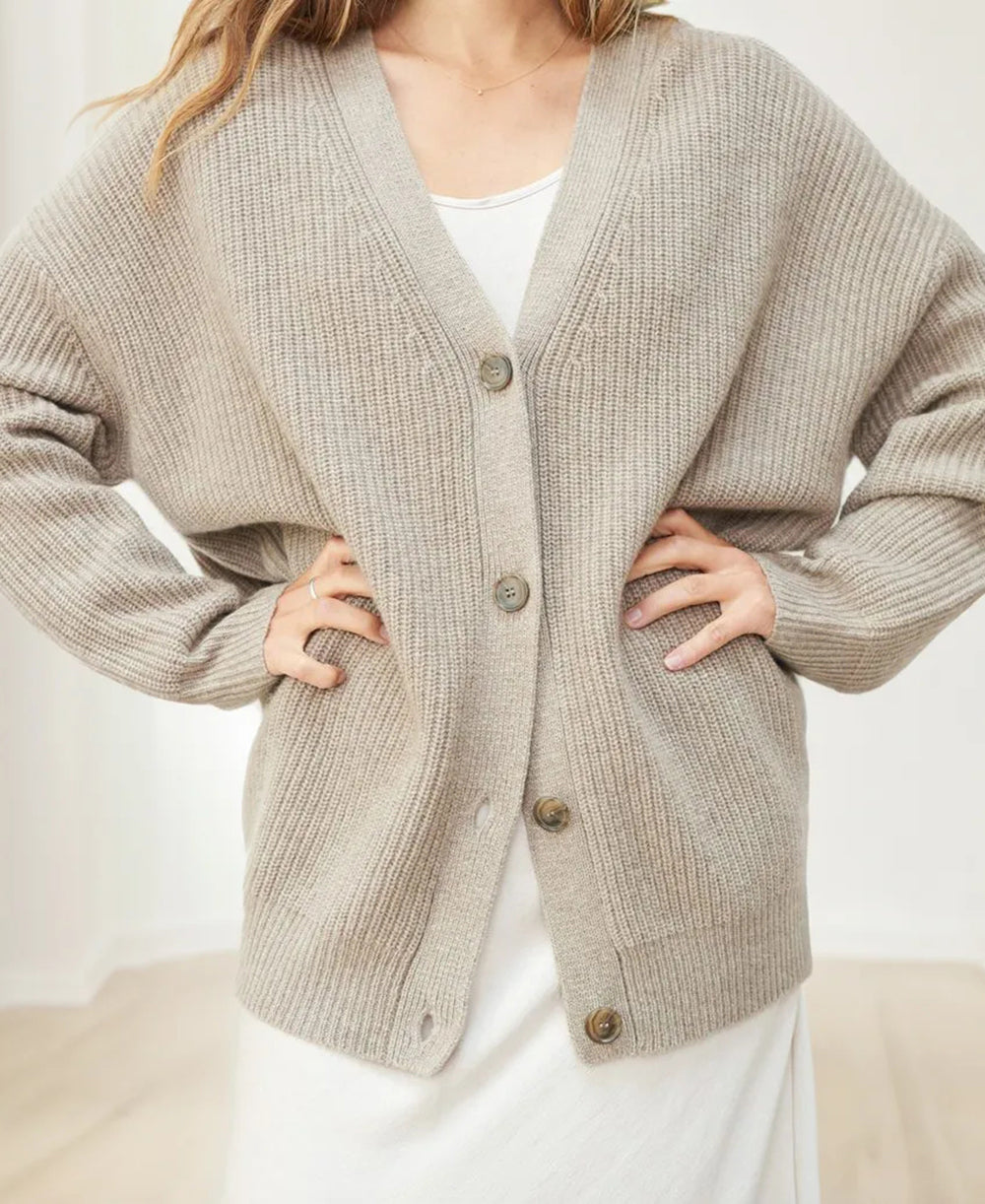 Kvinders Oversized Knappet Cardigan med Behagelig Ribstrik Tekstur