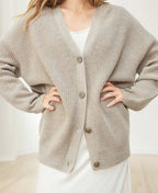 Kvinders Oversized Knappet Cardigan med Behagelig Ribstrik Tekstur