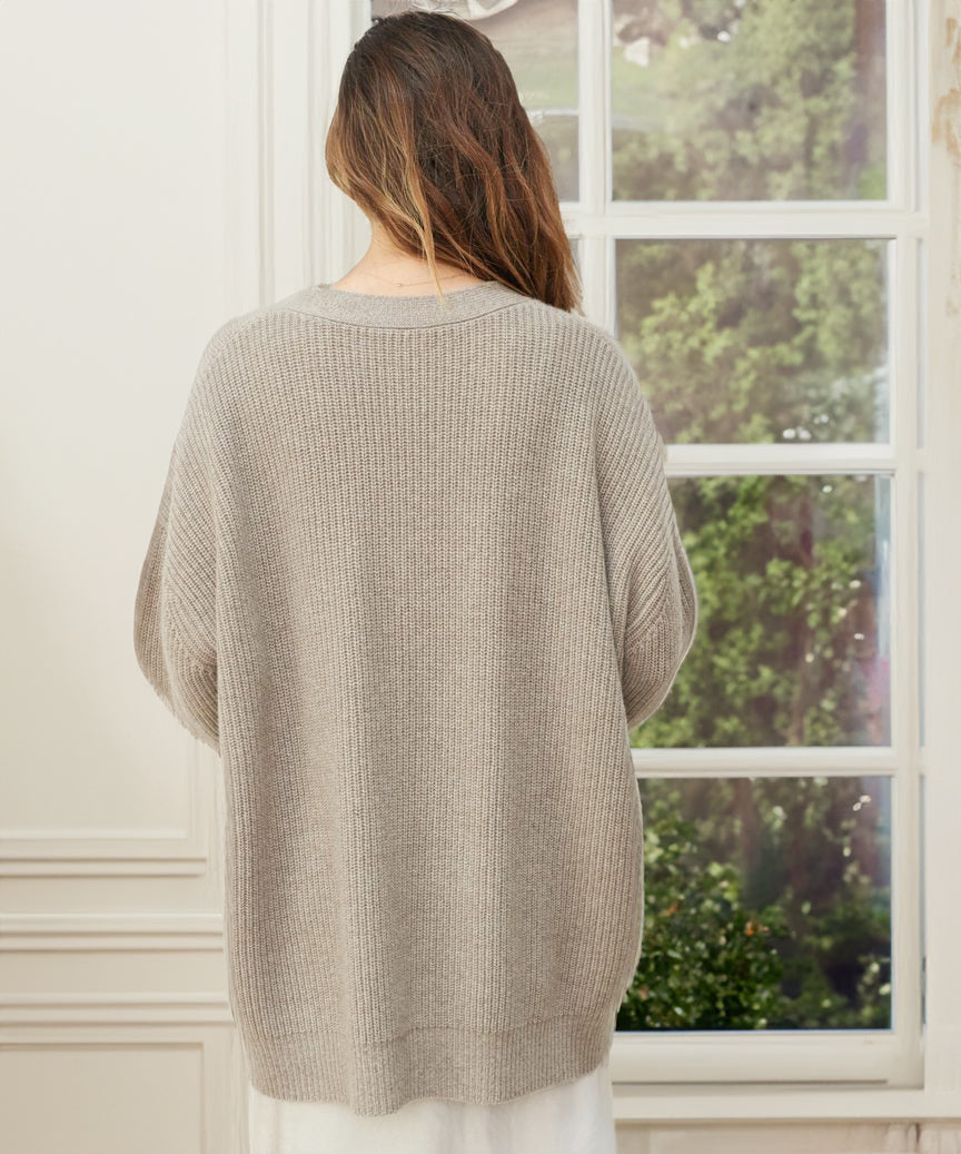 Kvinders Oversized Knappet Cardigan med Behagelig Ribstrik Tekstur