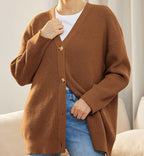 Kvinders Oversized Knappet Cardigan med Behagelig Ribstrik Tekstur