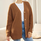 Kvinders Oversized Knappet Cardigan med Behagelig Ribstrik Tekstur