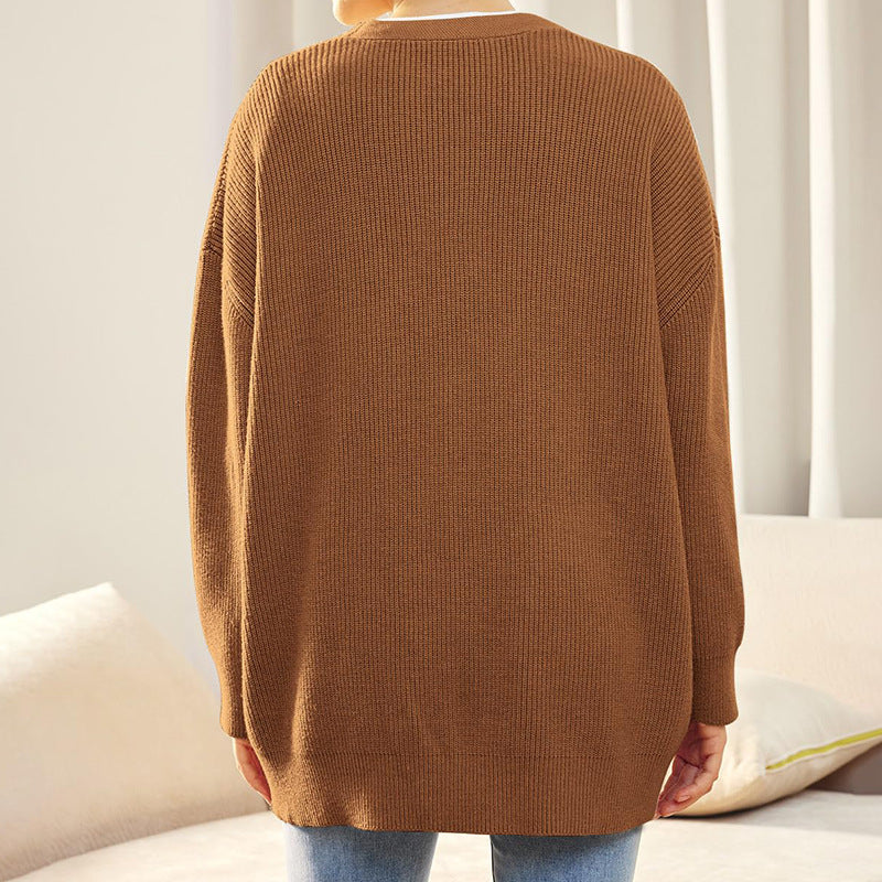 Kvinders Oversized Knappet Cardigan med Behagelig Ribstrik Tekstur