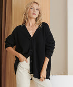 Kvinders Oversized Knappet Cardigan med Behagelig Ribstrik Tekstur