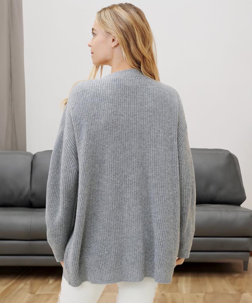 Kvinders Oversized Knappet Cardigan med Behagelig Ribstrik Tekstur