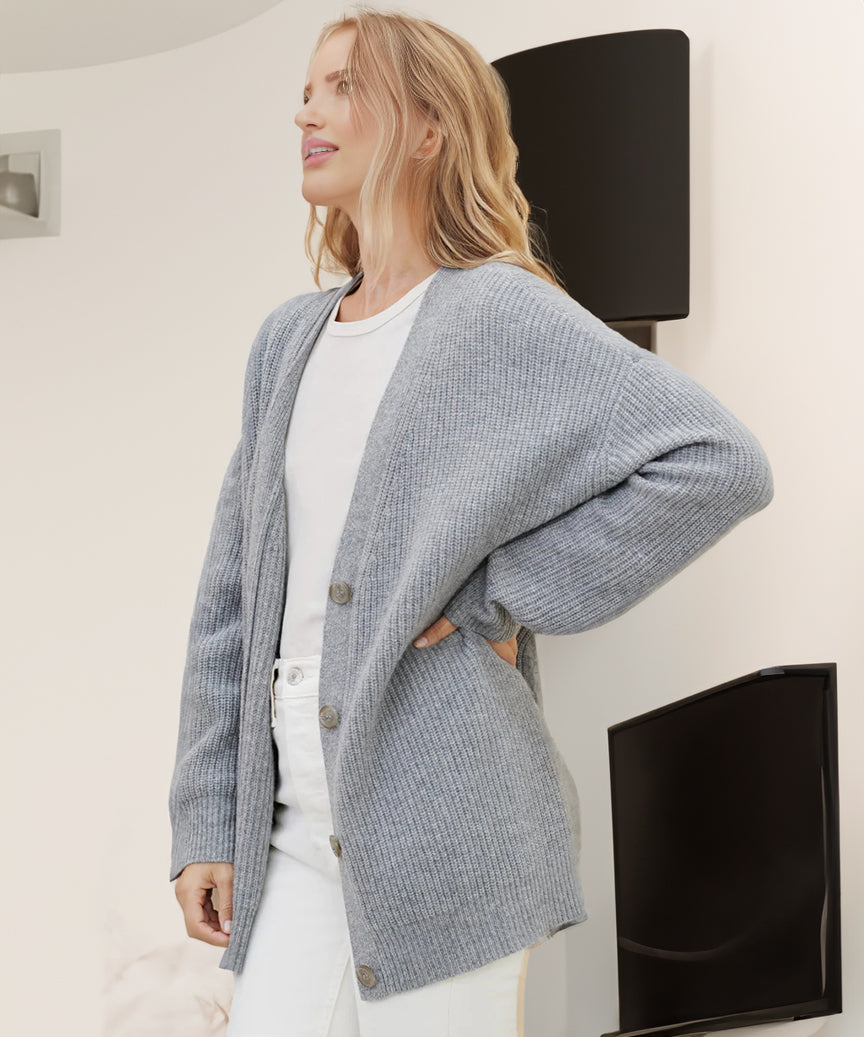 Kvinders Oversized Knappet Cardigan med Behagelig Ribstrik Tekstur