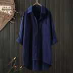 Lang Skjortebluse med Forlommer og Asymmetrisk Kant | Hverdagsbluse & Feriebluse