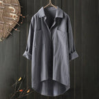 Lang Skjortebluse med Forlommer og Asymmetrisk Kant | Hverdagsbluse & Feriebluse