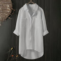 Lang Skjortebluse med Forlommer og Asymmetrisk Kant | Hverdagsbluse & Feriebluse