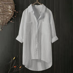 Lang Skjortebluse med Forlommer og Asymmetrisk Kant | Hverdagsbluse & Feriebluse